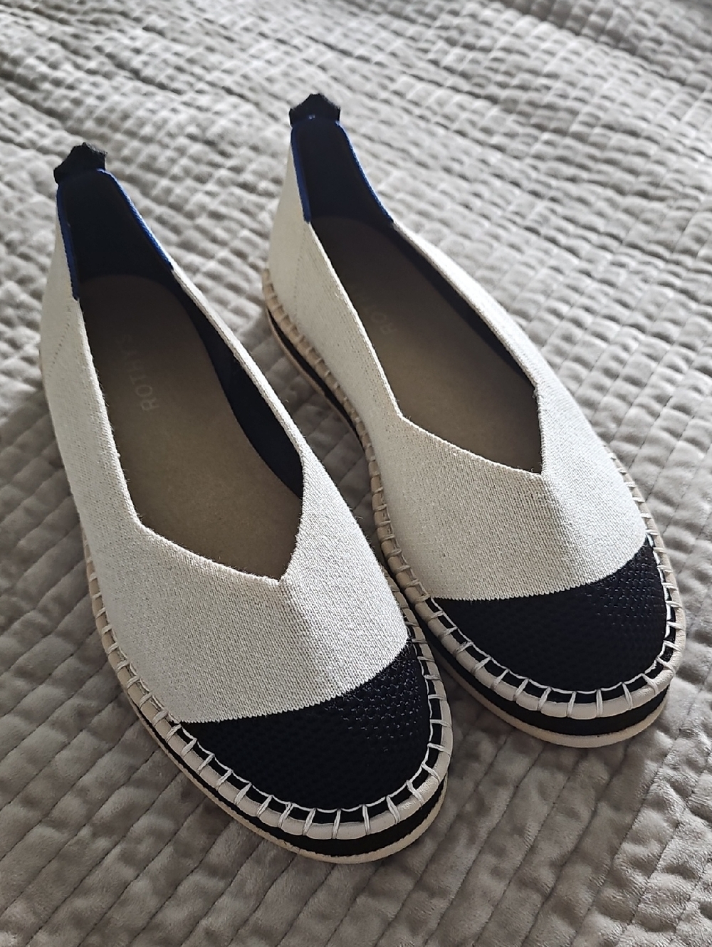 Rothy's Cream and Black Knit Espadrille Flats